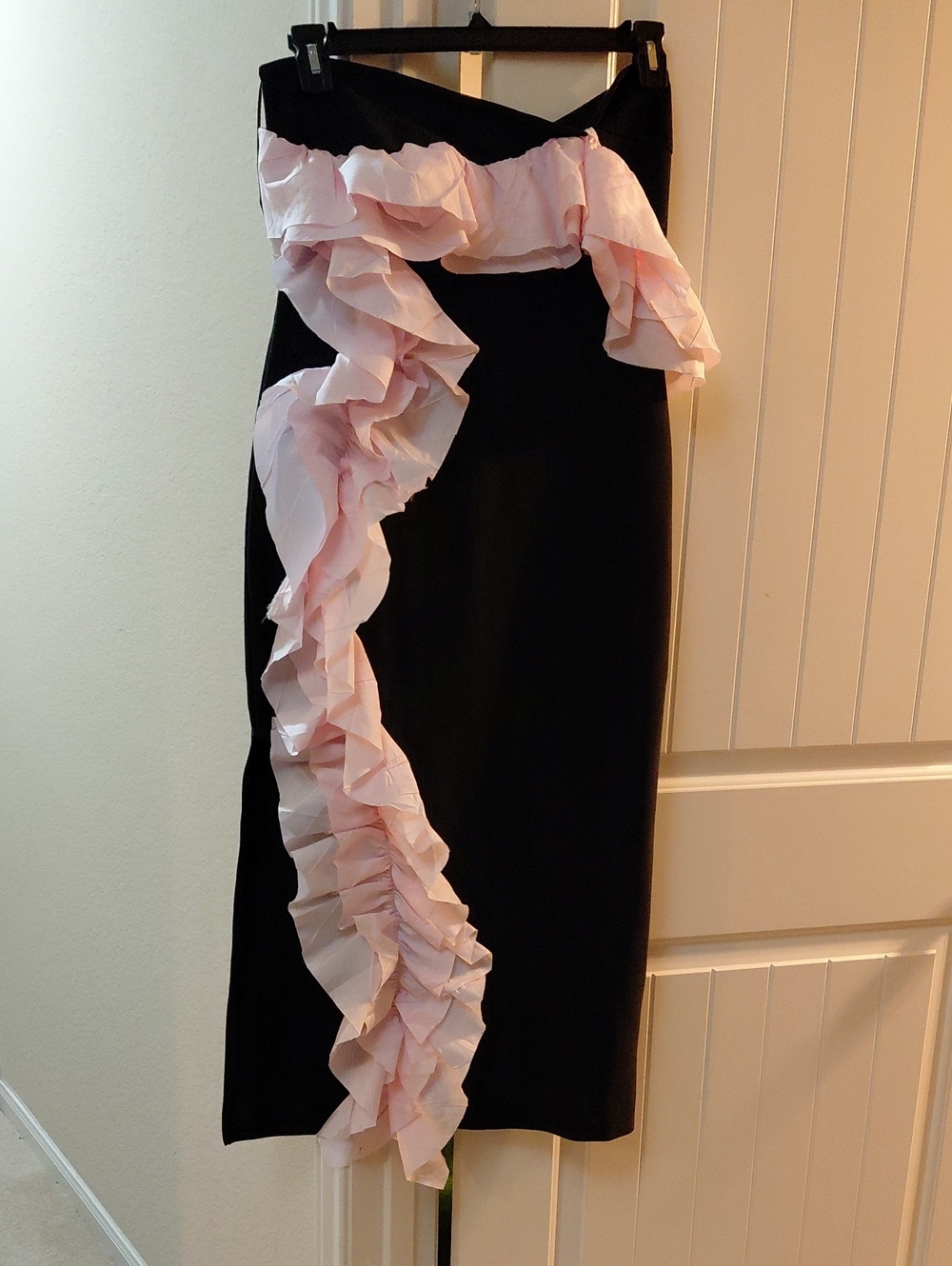 Black Dress with Pink Ruffle Detail - Women